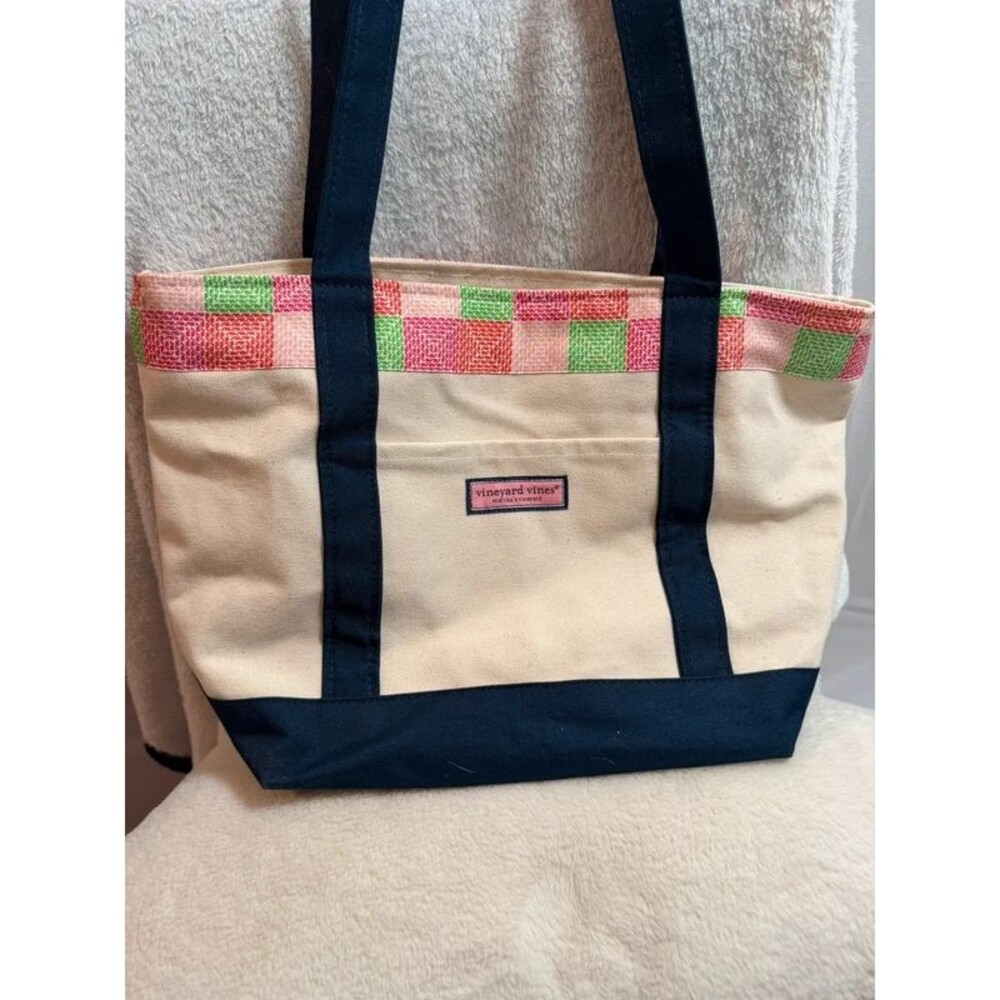 NWT Vineyard Vines Classic Tote Neon Whale Patchwork Canvas Tote Bag Pink